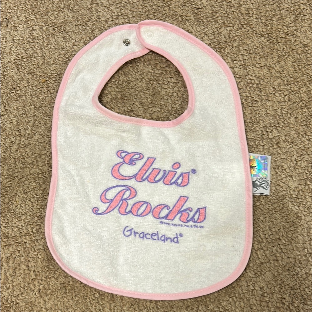 Grace Pink and White Baby Bib with Embroidered Design